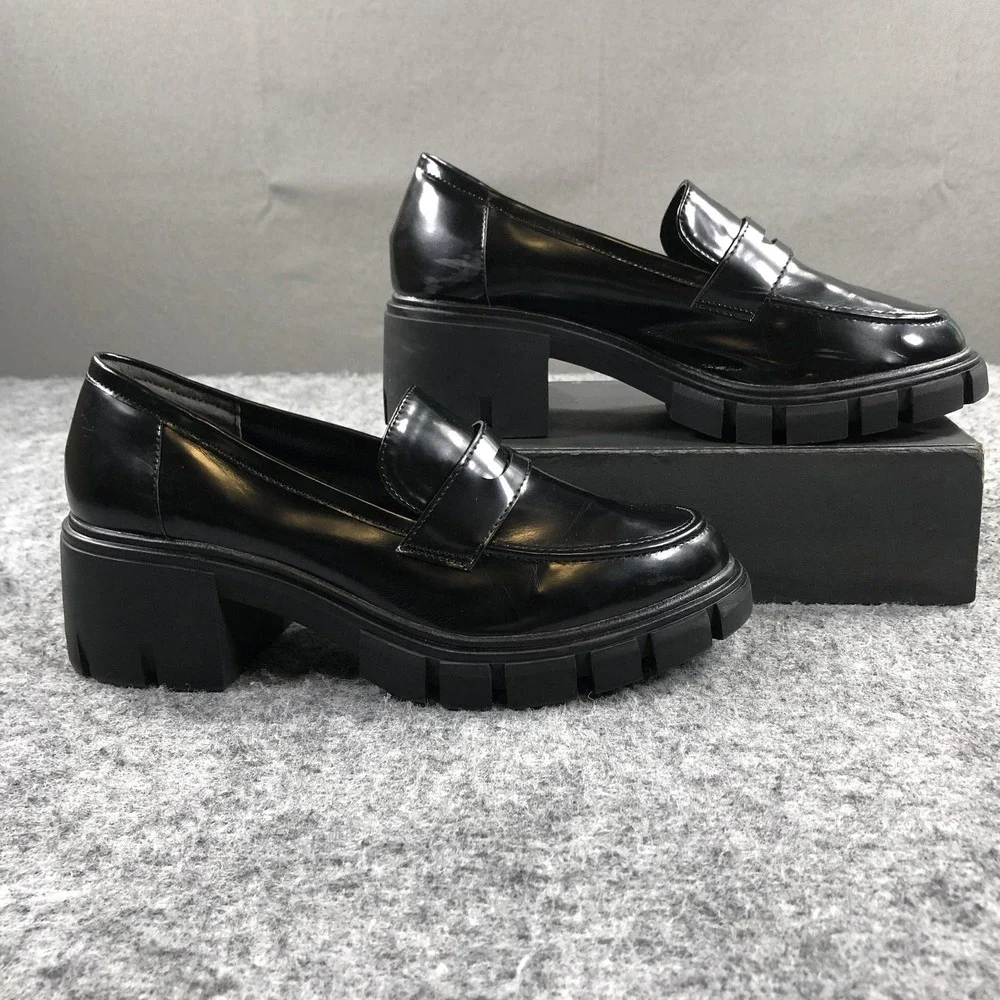 Crown Vintage Loafers Sage Womens 9.5 M Black Platform Block Heel Shoes